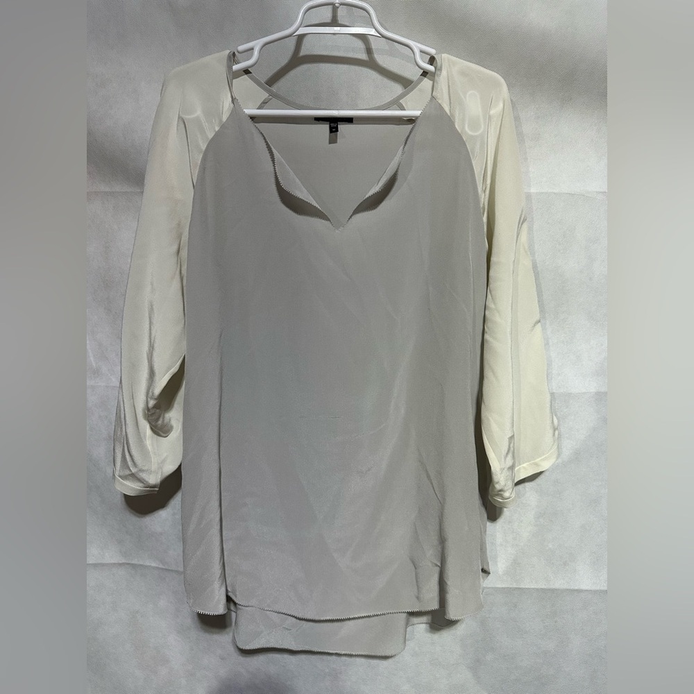 Eileen Fisher 100% Silk 3/4 Sleeve Colorblock Top Blouse Women’s M Quiet Luxury